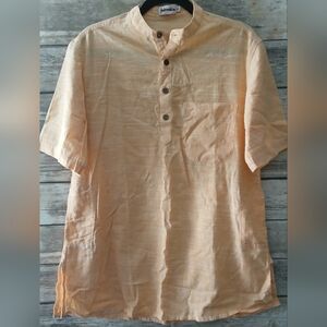 Fabindia Men's Yellow Short Kurta,Split Hem, Pocket, Size 36